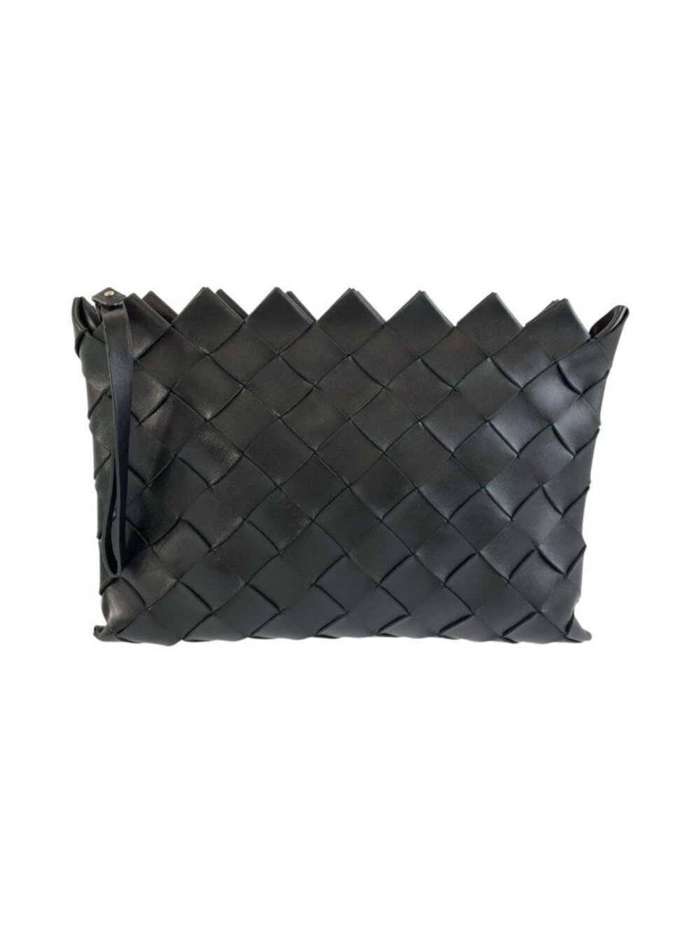 Bottega Veneta Intrecciato Black Silver Leather Clutch